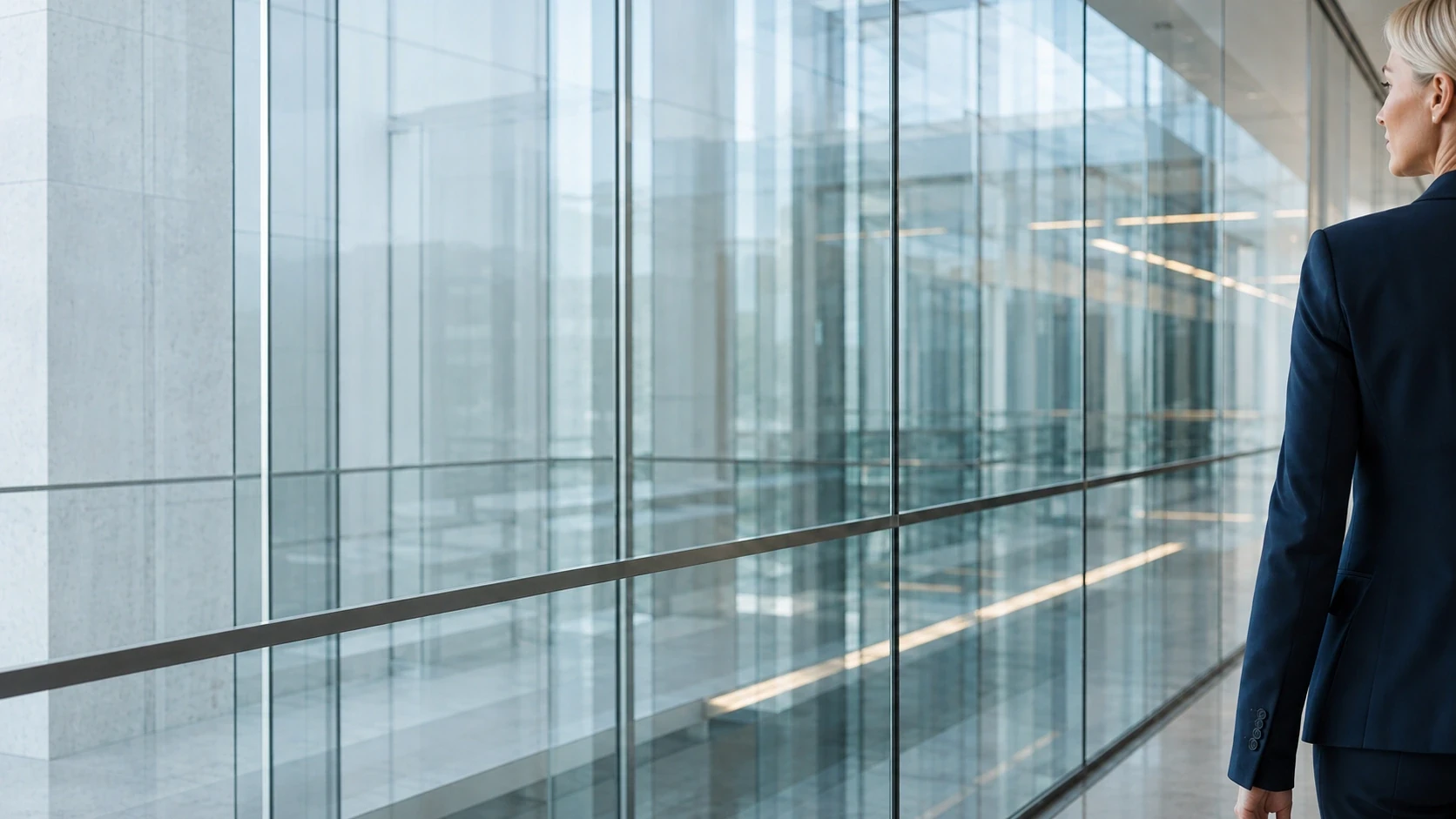 Senior business leader in a modern Nordic glass office
